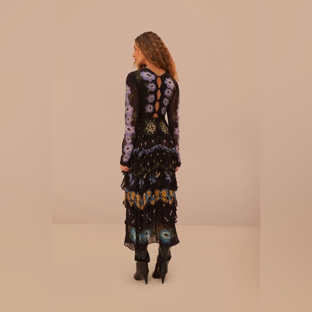 Farm Rio Floral Embroidered Ruffle Maxi Dress - Picture 5 of 6